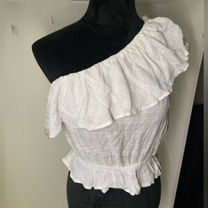 American Eagle One Shoulder Ruffle Tank NWT XS Peplum Ruffle Elastic Waist